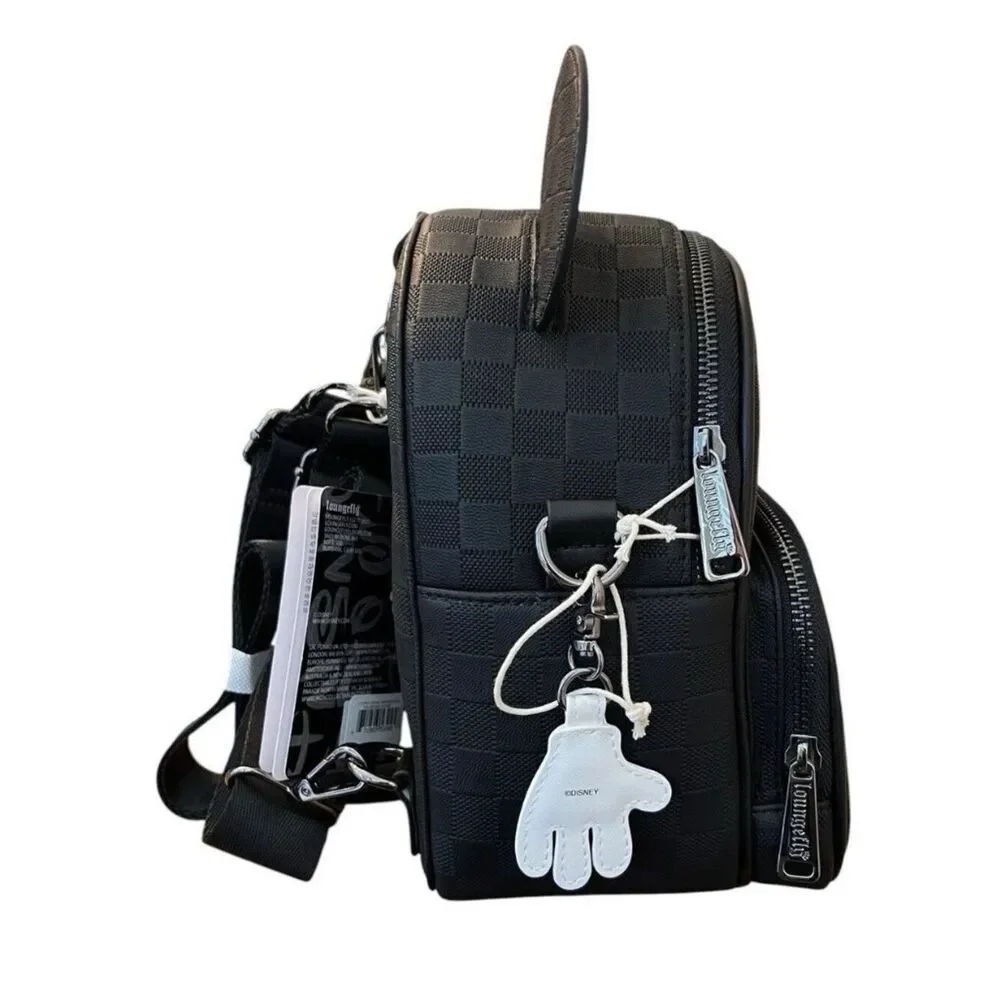 Disney Parks Loungefly Black Woven Faux Leather Mickey Mouse Ears Backpack NWT